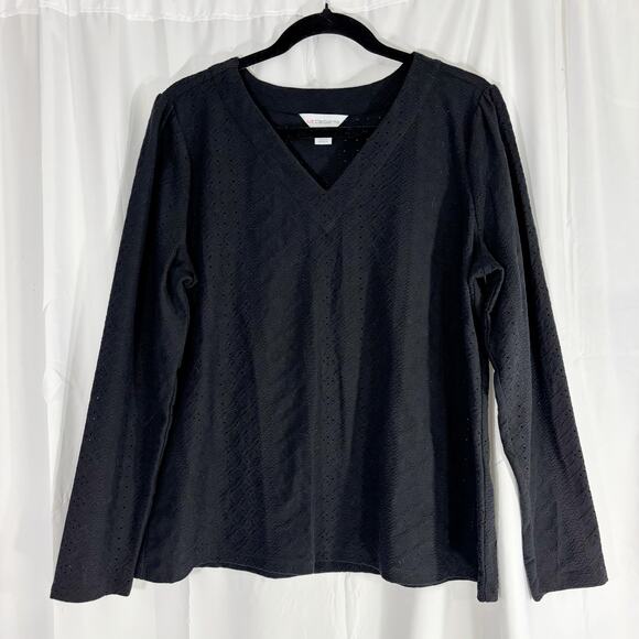 Liz Claiborne Black Knit V-Neck Blouse, Size L – Casual & Workwear Top for Women - Picture 2 of 5